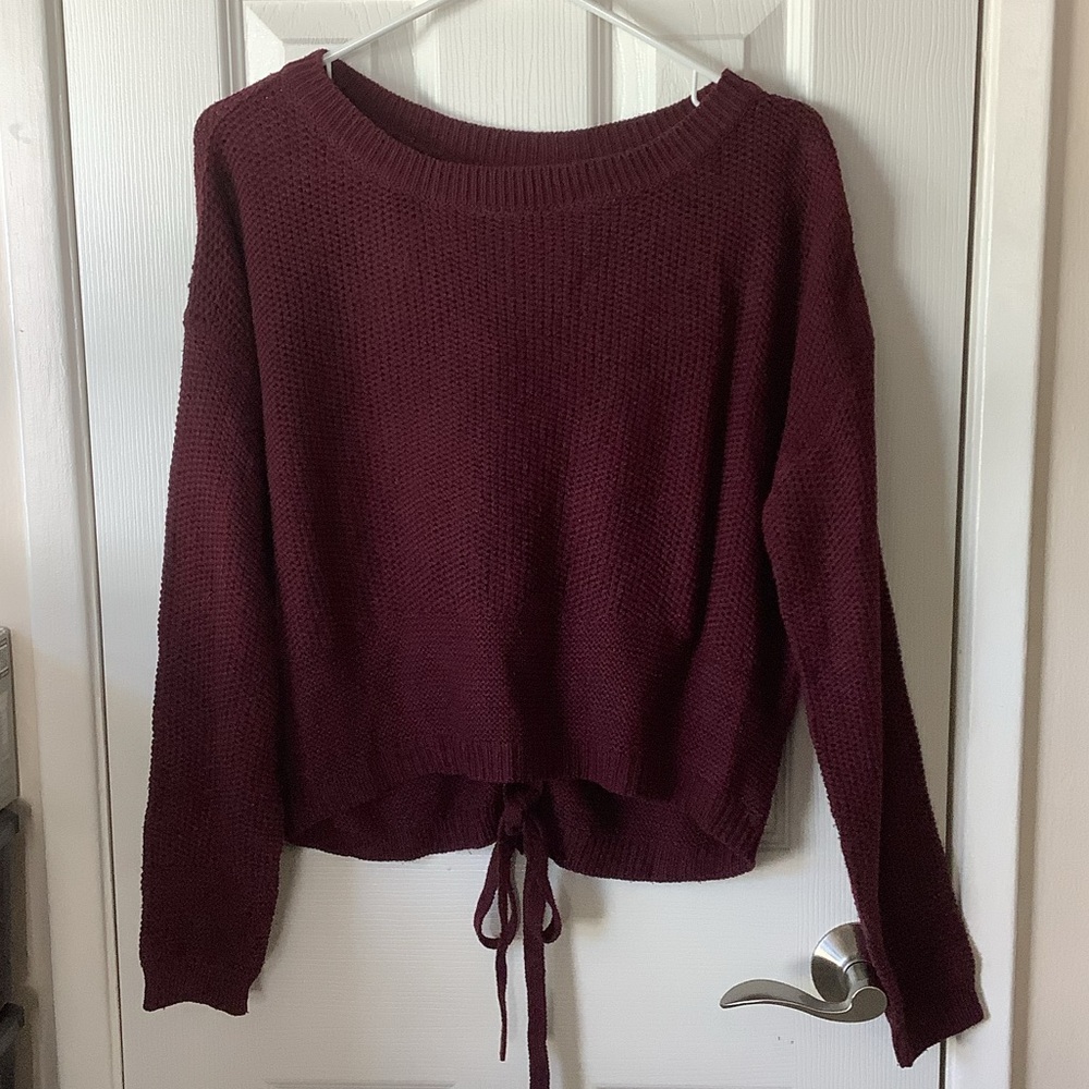 Women's Burgundy Sweater with Tie Detail on the back